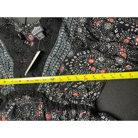 NTW Angie Women's Paisley Lace Hem Boho Floral Elastic Waist Blouse Black L - Picture 10 of 10